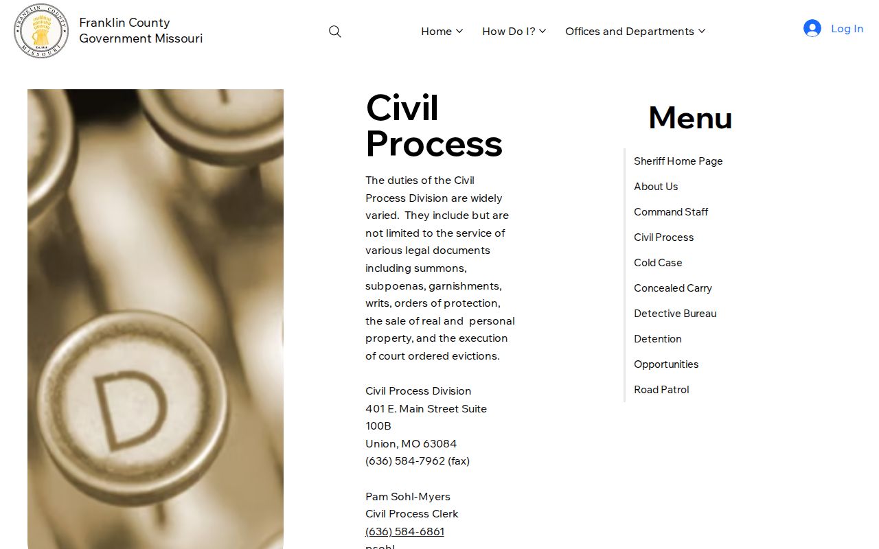 Franklin County civil docket Civil Process service status information