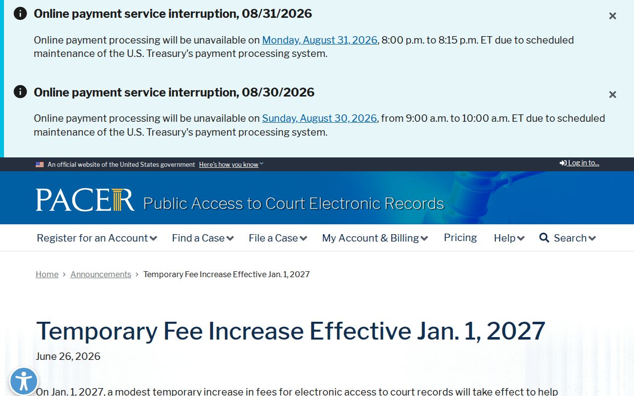 Franklin County court records distinction from federal court fee notice