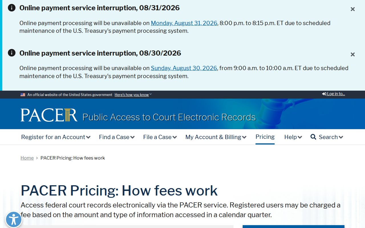 Franklin County court records and separate PACER fee information