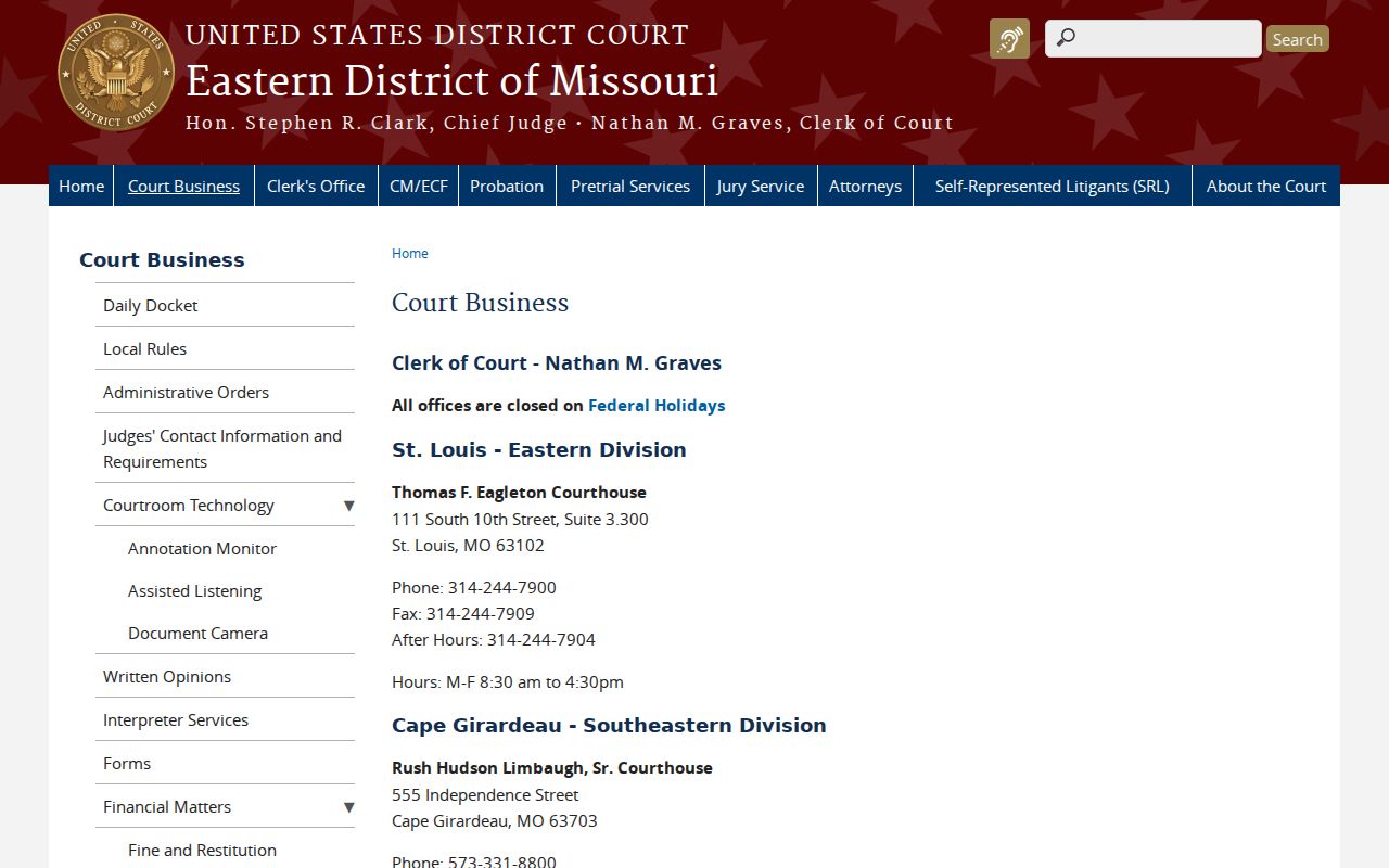 Franklin County court records separate from Eastern District court business