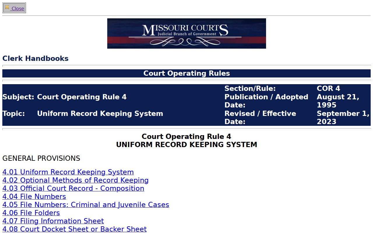 Franklin County court docket access under Missouri court record rules