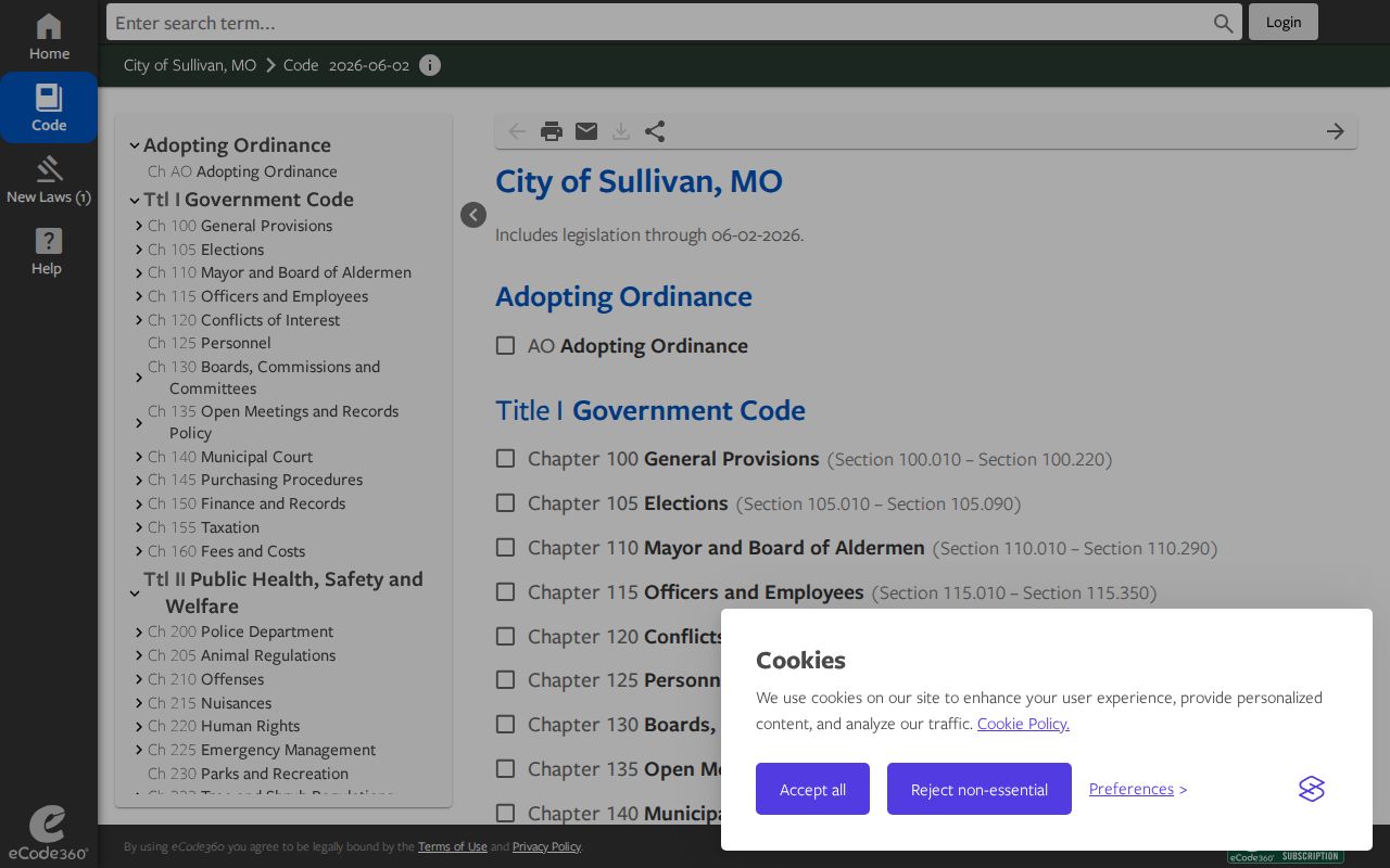 Sullivan court records source showing Chapter 140 Municipal Court provisions