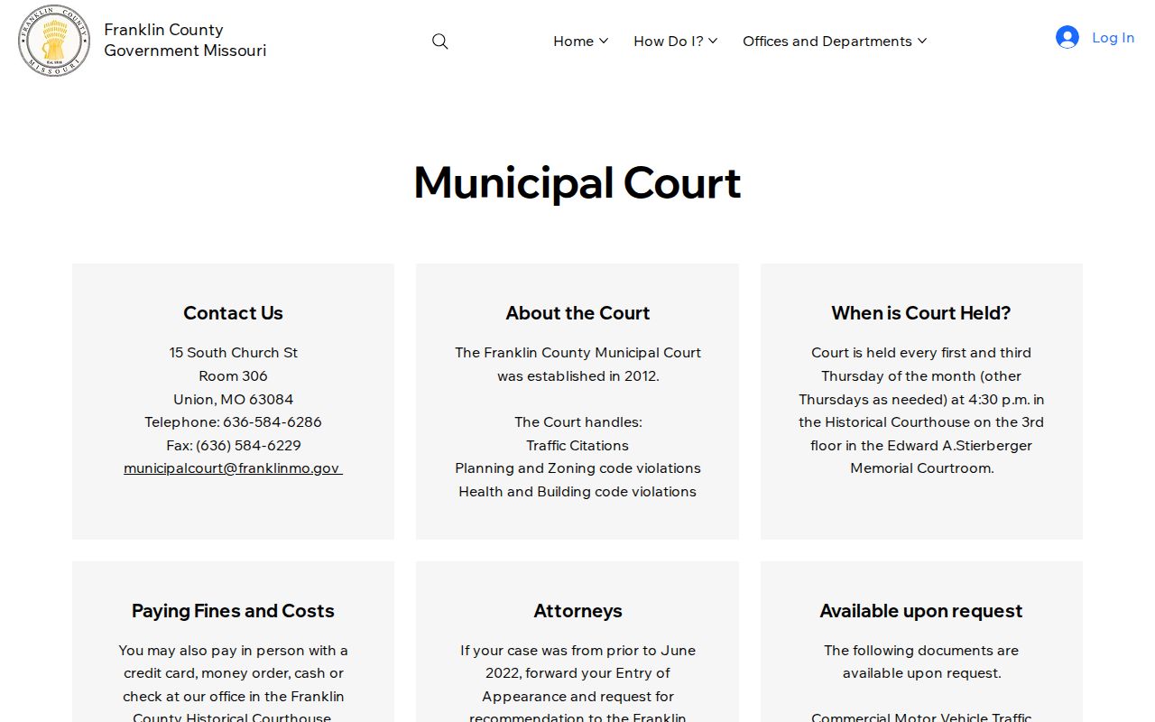 Franklin County traffic court records from County Municipal Court information