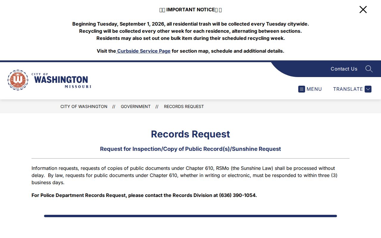 Washington court records source for the city public-records request route